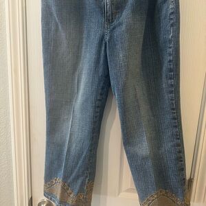 Coldwater Creek Blue and Gold Flare Wide Leg Jeans